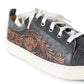 Myra Limited Edition Leather Sneakers for Women - Hand-Tooled Western Lace-Up Shoes with Textured Finish for Everyday Style
