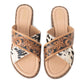 Myra Chappy Leather Slip-On Sandals for Women - Criss-cross Hairon & Tooled Leather Slides for Everyday Ranch Style