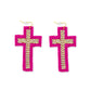 Beaded Cross Dangle Earrings in Magenta