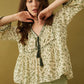 Floral Petals V-Neck Tassled Blouse