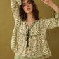 Floral Petals V-Neck Tassled Blouse