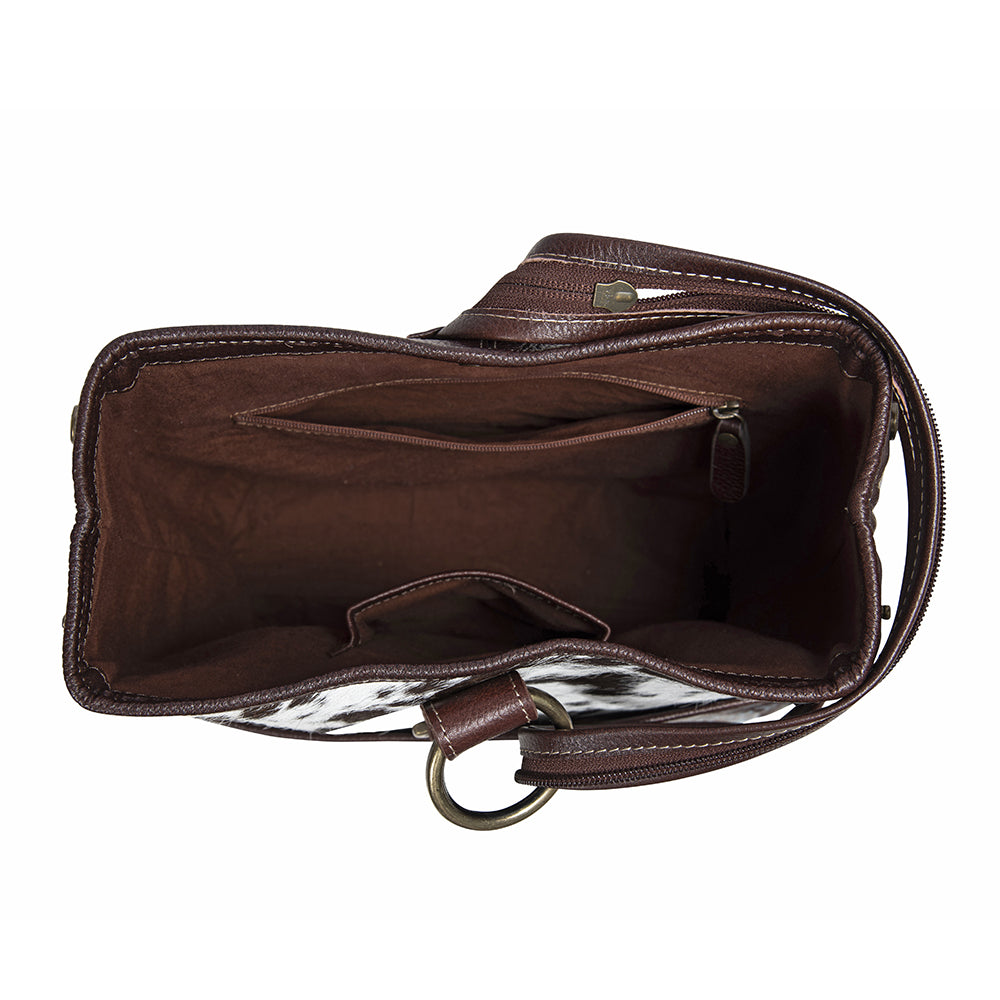Myra Mountain Trail Convertible Crossbody Bag – Turquoise Embossed Leather & Hairon Panel with Ring Accent
