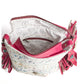 Myra Rosa Verde Hand Tooled Leather Sling Bag for Women â€“ Pink Floral Western Flap, Fringe Sides, Speckled Print Body
