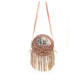 Myra Sanora Sunset Hairon Round Bag - Hand-Tooled Sling Bag with Floral Design and Fringe Detailing for Western Flair
