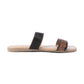 Myra Tambra Mesa Embossed Hairon Leather Slides for Women - Black Tooled Strap, Comfort Footbed for All-Day Style