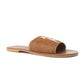 Myra Kemma Hairon Slide Sandals for Women â€“ Comfortable Flat Slides with Tan & White Speckle Print for Western Summer Outings