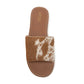 Myra Kemma Hairon Slide Sandals for Women â€“ Comfortable Flat Slides with Tan & White Speckle Print for Western Summer Outings
