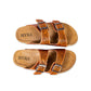 Myra Molly Megan Handtooled Leather Sandals - Easy Slip-on Dual Buckle Leather Flats for Women