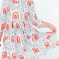 Peach Rainbow 3/4 Sleeve Pocket Twirl Dress