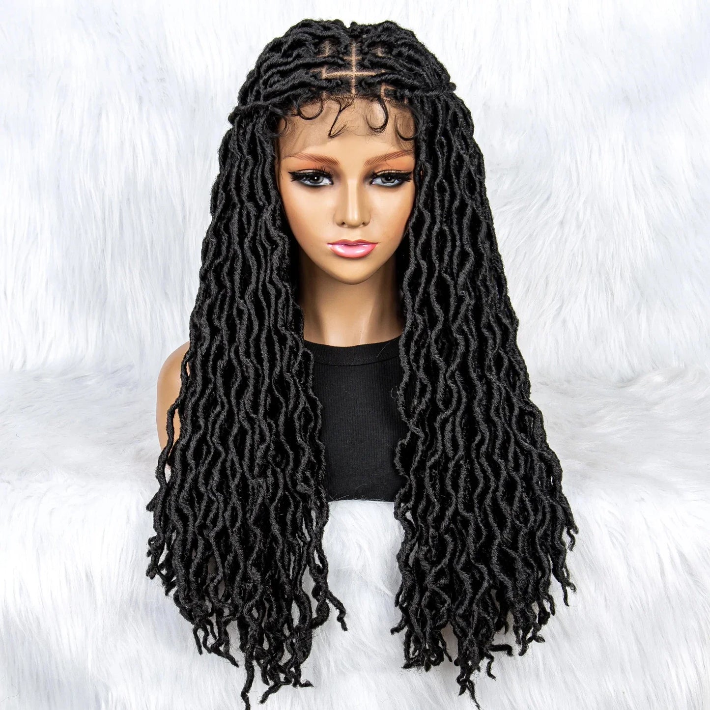 Knotless Box Braided Wig with Curly Ends & Baby Hair | Synthetic Lace Front Wig for Black Women