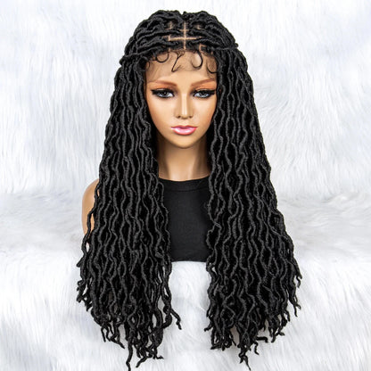 Knotless Box Braided Wig with Curly Ends & Baby Hair | Synthetic Lace Front Wig for Black Women