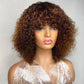 Highlight Honey Blonde Jerry Curly Pixie Bob Wig with Bangs | Full Machine Made Human Hair