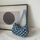 Vintage Women's Casual Shoulder & Underarm Bag | Plaid Pattern Denim Small Purse (Ladies Chain Leisure Handbag, Hobo Style)