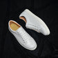 Luxury Designer Men's Genuine Leather Skateboard Sneakers | Classic Black, White & Brown Lace-Up Casual Oxfords