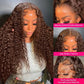 Chocolate Brown Deep Wave Frontal Wig | 13x4 HD Transparent Curly Lace Front Human Hair Wig (Bleached, Brazilian Brown Colored)