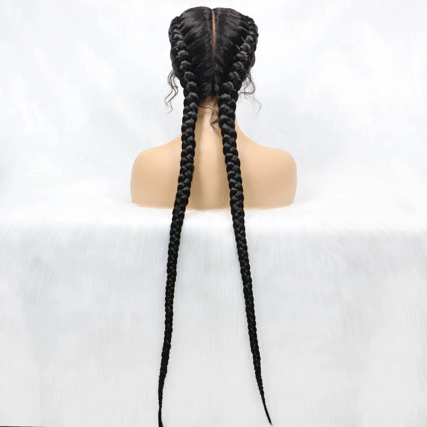 Handmade Double Dutch Cornrow Braided Wig | Natural Black Lace Front | Baby Hair | Kanekalon Synthetic Wig for Women