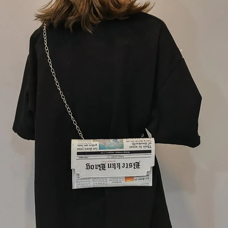 Women's Newspaper Messenger Bag | Shoulder Bag Personality Fashion Small Square Bag