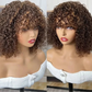 Highlight Honey Blonde Jerry Curly Pixie Bob Wig with Bangs | Full Machine Made Human Hair