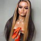 22"-24" Highlight PP27 Straight Lace Front Human Hair Wig | 13x6x1 Side Part Brazilian Remy Frontal Wig for Women