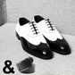 Elegant Men's White & Black Wingtip Brogue Oxfords | Genuine Leather Wedding, Party & Social Dress Shoes