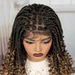 Ombre Boho Knotless Braids Bob Wig with Curly Ends | Full Lace