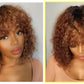 Highlight Honey Blonde Jerry Curly Pixie Bob Wig with Bangs | Full Machine Made Human Hair