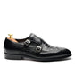 Elegant Men's Genuine Leather Monk Strap Shoes | Stone Pattern Print Double Buckle & Cap Toe (Business, Party, Social)