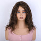 Honey Curly Bob Wigs Human Hair Side Part Pre-Plucked Big Fluffy Brown Mixed Blonde Glueless Bob Curly Wig with Fringe Bangs