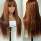 Dirty Pink Straight Human Hair Wig with Bangs | Full Machine Made Brazilian Remy for Women (Wear & Go)