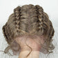 22" Box Braids Full Lace Wig | Two Curly Ponytails | Baby Hair | Synthetic Braided Wig
