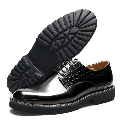 Designer Men's Genuine Leather Casual Derby Shoes | Crocodile Print Business & Social Sneakers (Height Increasing)