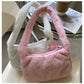 Simple Design Women's Soft Plush Hobo Shoulder Bag | Winter Furry Ladies Clutch Purse & Handbag (Fashion Female Underarm Bag)