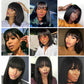 Peruvian Straight Bob Wig with Bangs | Full Machine Made Human Hair Wig | Natural Color