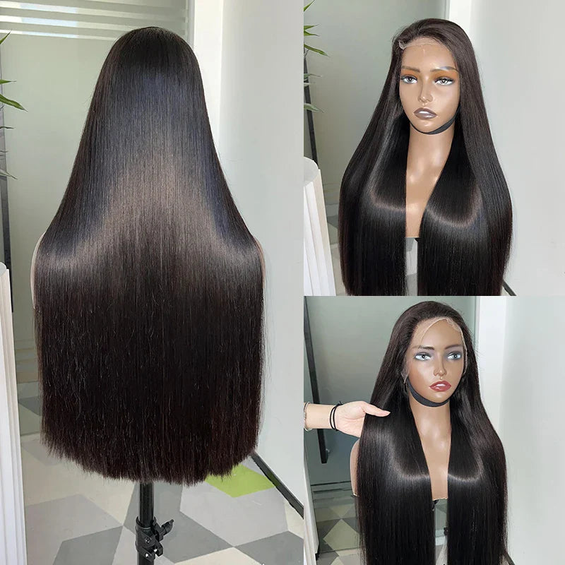250% Density HD Lace Frontal Wig | Super Double Drawn Straight Virgin Human Hair | Natural Black