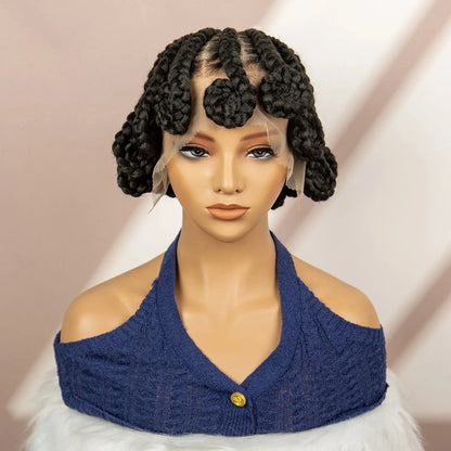 Natural Color Bantu Knot Braided Wig | Cornrow Braids | Full Lace | Heat Resistant Synthetic Wig | African Women