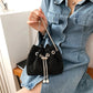 Luxury Women's Horseshoe Bucket Bag | New High Quality PU Leather One Shoulder Handbag (Exquisite Rivet & Chain Design)