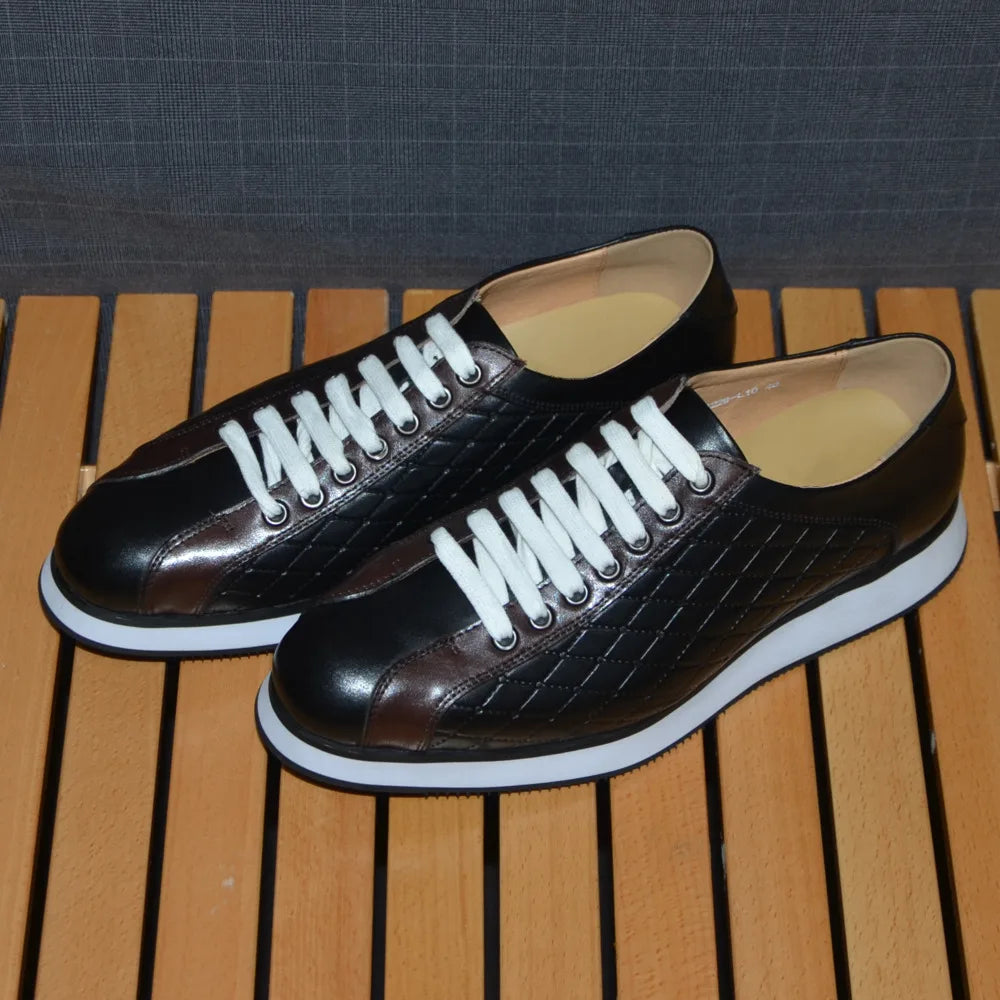 Original Men's Designer Casual Sneakers | Genuine Leather Plaid Derby Skateboard Shoes (Height Increasing)