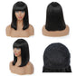 180% Density Straight Bob Wig with Bangs | Full Machine Made | Brazilian Virgin Hair | Natural Black