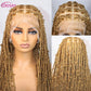 36" Butterfly Braided Full Lace Wig | Honey Blonde & Burgundy Goddess Locs | Synthetic Box Braids | Transparent Lace