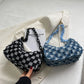 Vintage Women's Casual Shoulder & Underarm Bag | Plaid Pattern Denim Small Purse (Ladies Chain Leisure Handbag, Hobo Style)