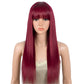 Burgundy Straight Wig with Bangs | "Put On & Go" Glueless Human Hair