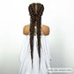 1B/30 Dark Brown Dutch Box Braids Wig | Synthetic Lace Frontal | Fishtail Braids | With Baby Hair | For Black Women