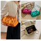 Small Luxury Design Women's Leather Silver Cloud Bag | Gold Crossbody & Ladies Party Clutch Purse (Sequined, Ruched Handbag)