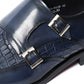 Elegant Men's Genuine Leather Monk Strap Shoes | Stone Pattern Print Double Buckle & Cap Toe (Business, Party, Social)
