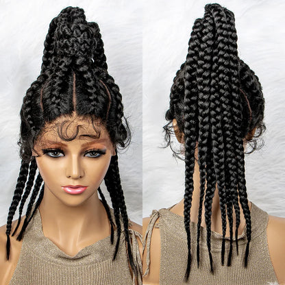 24" Box Braids 360 Lace Front Wig | Ponytail Style | Baby Hair | Synthetic African Braiding Hair