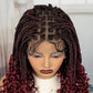 Burgundy Boho Knotless Braids Bob Wig with Curly Ends | Full Lace