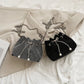 Luxury Women's Horseshoe Bucket Bag | New High Quality PU Leather One Shoulder Handbag (Exquisite Rivet & Chain Design)