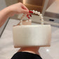 Lady Exquisite Flower Evening Bag | White Wedding Bag & Faux Pearl Handheld Banquet Bag (Party, Prom, Dress Bag)
