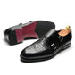 Elegant Men's Genuine Leather Monk Strap Shoes | Stone Pattern Print Double Buckle & Cap Toe (Business, Party, Social)