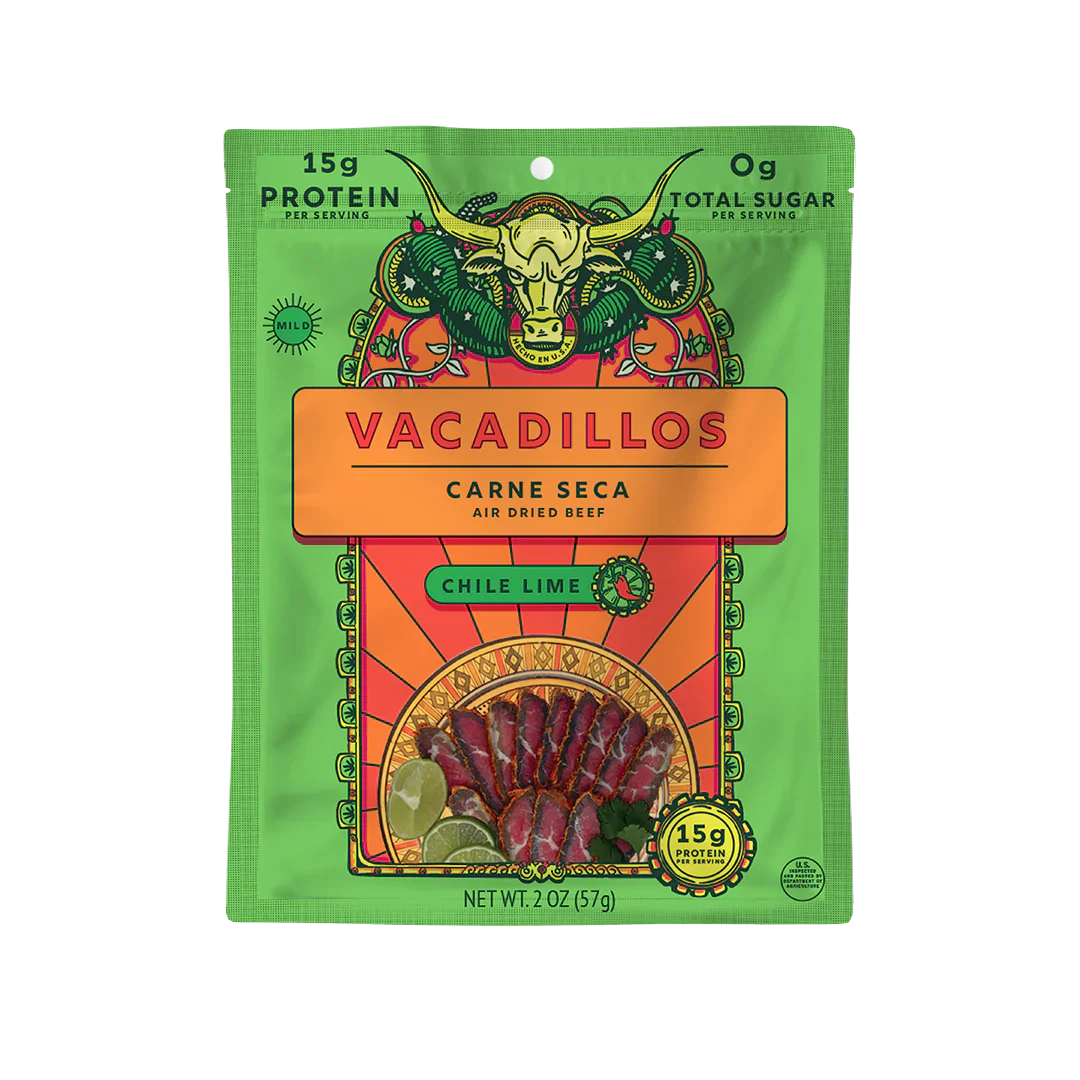 Vacadillos - Air Dried Beef Steak Chili, 1 oz (Pack of 12) - Spicy Protein Snack